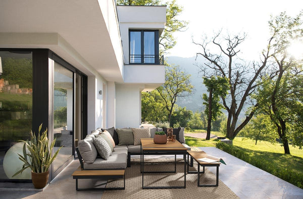 Set Angolare da esterno in alluminio con inserti teak