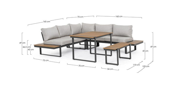 Set Angolare da esterno in alluminio con inserti teak