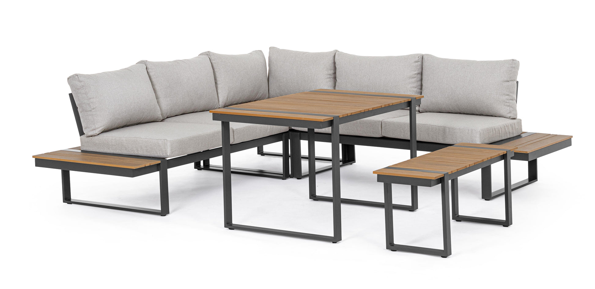 Set Angolare da esterno in alluminio con inserti teak - lapagoda.net