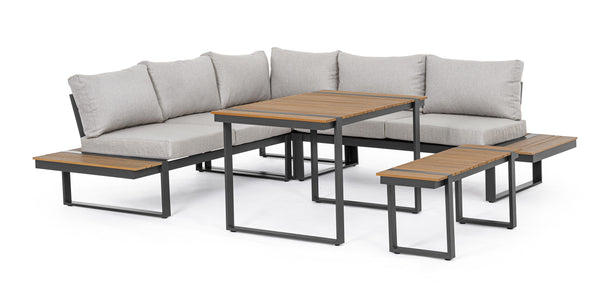 Set Angolare da esterno in alluminio con inserti teak