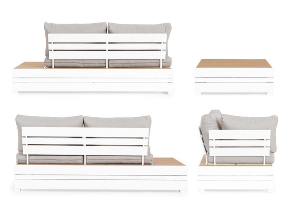 Set salotto angolare da esterno in alluminio con inserti teak