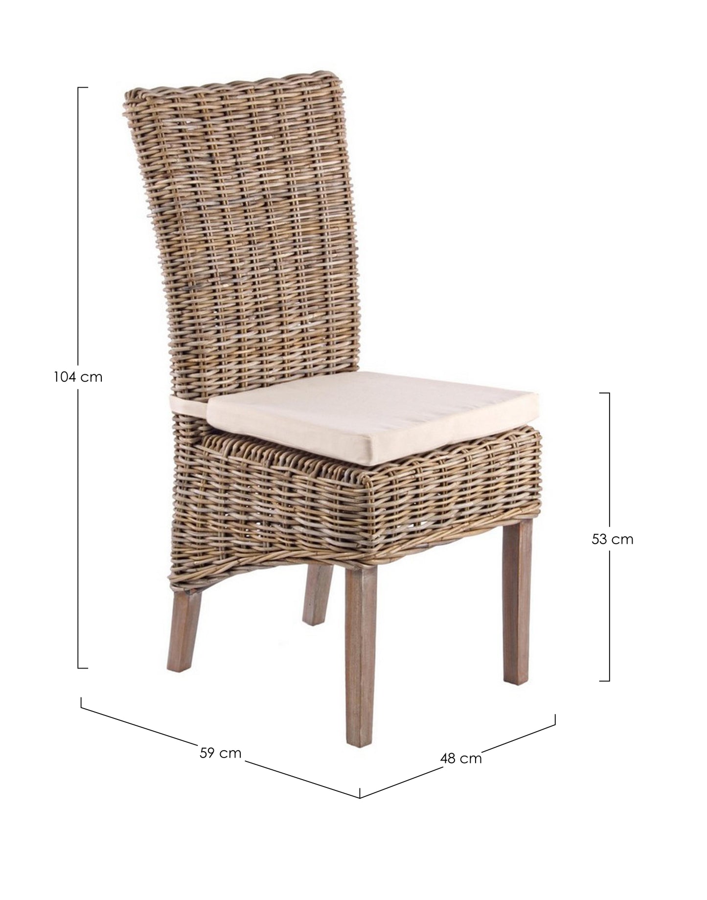 Sedia pranzo in legno massiccio e Rattan kubu intrecciato naturale