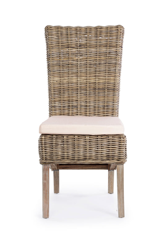 Sedia pranzo in legno massiccio e Rattan kubu intrecciato naturale
