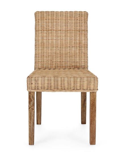 Sedia pranzo in legno massiccio e Rattan intrecciato naturale set da 2 sedie
