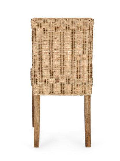 Sedia pranzo in legno massiccio e Rattan intrecciato naturale set da 2 sedie
