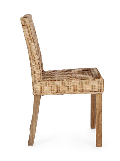 Sedia pranzo in legno massiccio e Rattan intrecciato naturale set da 2 sedie
