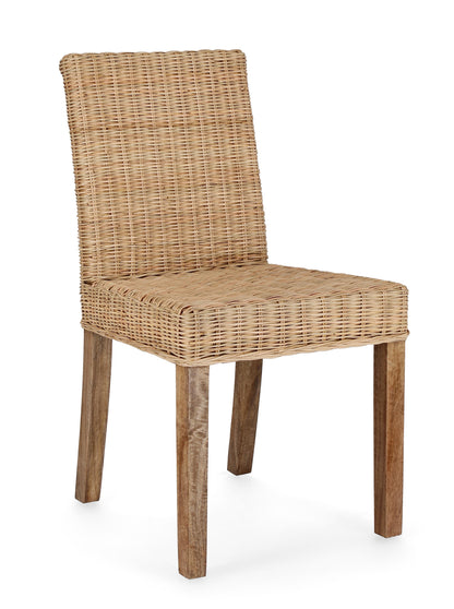 Sedia pranzo in legno massiccio e Rattan intrecciato naturale set da 2 sedie