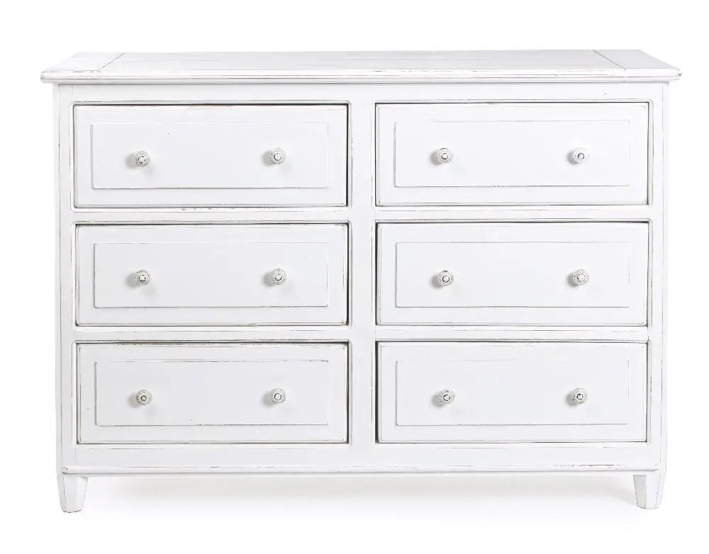 Cassettiera bianca in legno stile shabby chic provenzale decapato 6 cassetti