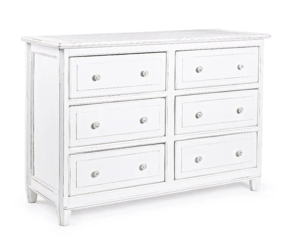 Cassettiera bianca in legno stile shabby chic provenzale decapato 6 cassetti