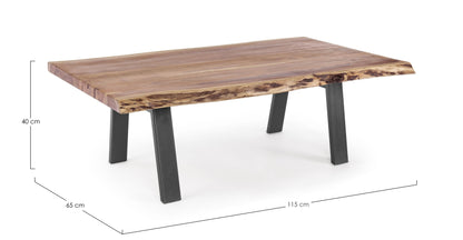 Tavolino etnico industrial legno massiccio bordo vivo e ferro