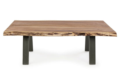 Tavolino etnico industrial legno massiccio bordo vivo e ferro