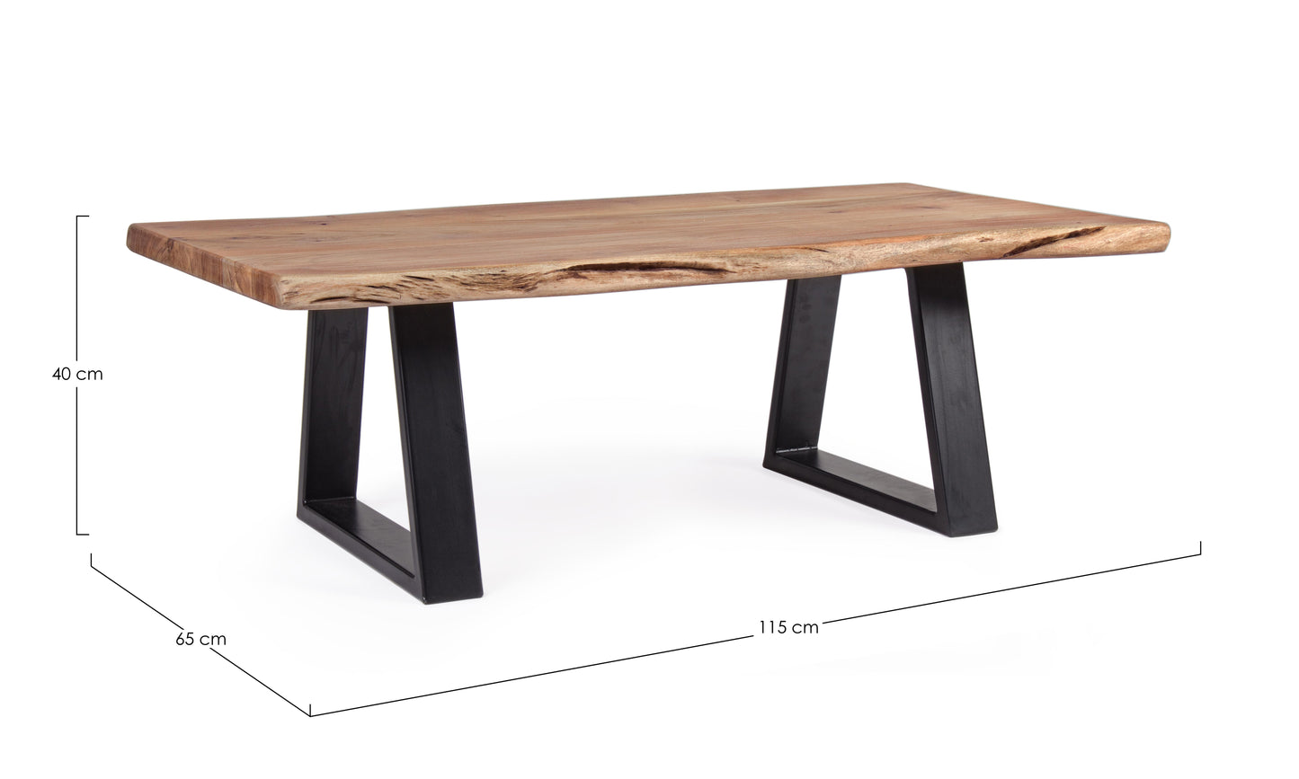 Tavolino da caffè industrial legno massiccio bordo vivo e ferro