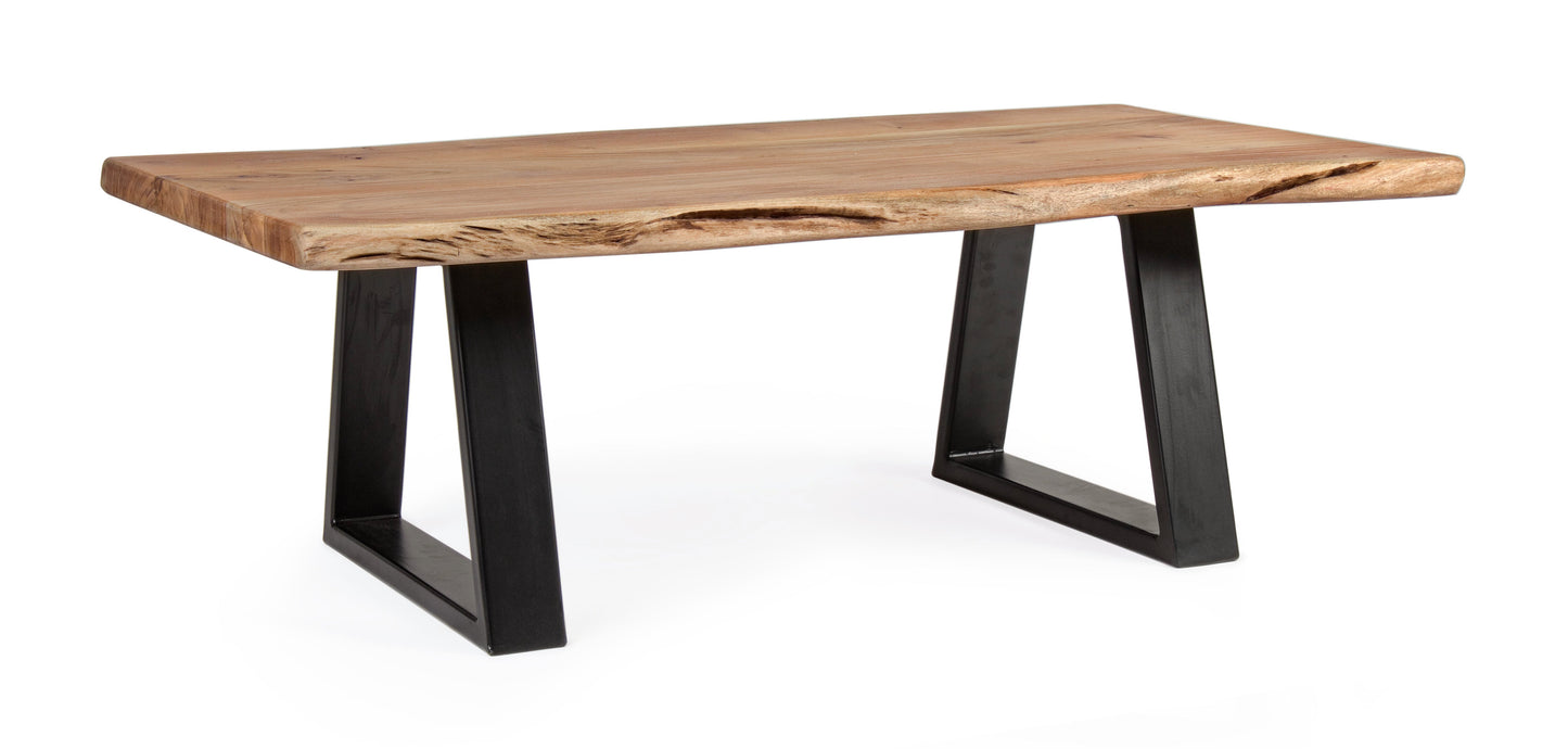 Tavolino da caffè industrial legno massiccio bordo vivo e ferro