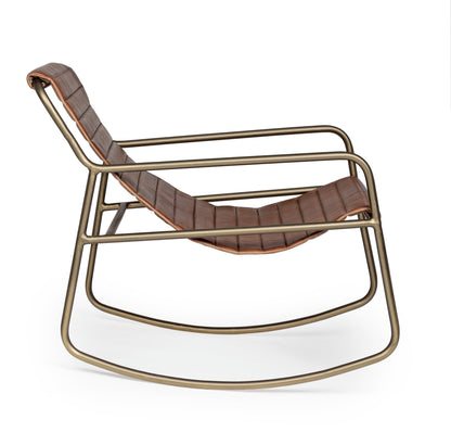Poltrona dondolo design acciaio e vera pelle