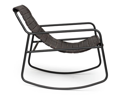 Poltrona dondolo design acciaio e vera pelle