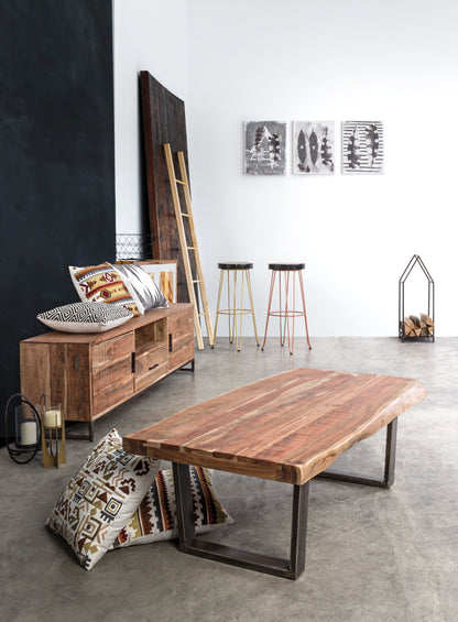 Tavolino industrial gambe in ferro piano in legno massiccio
