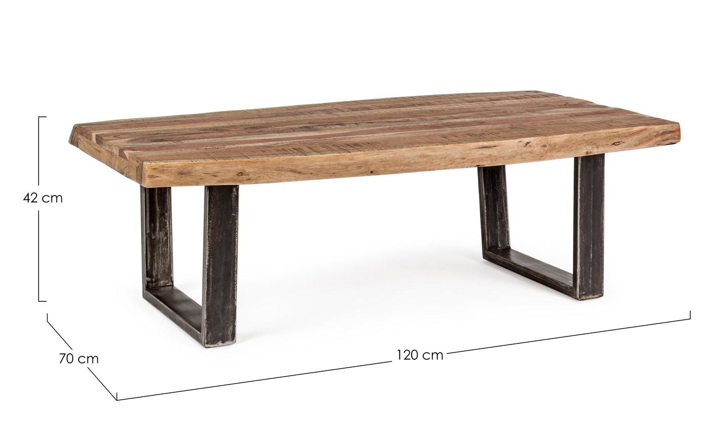 Tavolino industrial gambe in ferro piano in legno massiccio