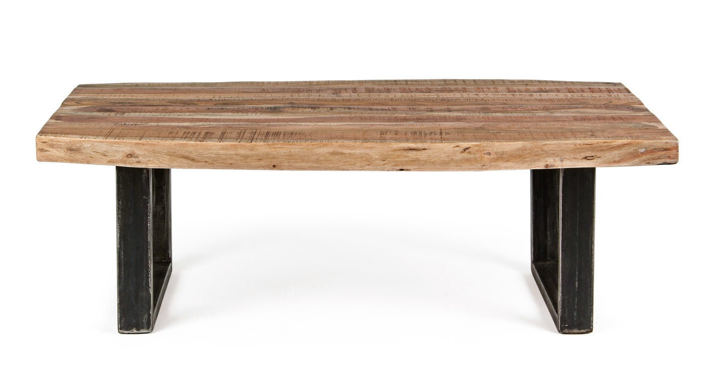 Tavolino industrial gambe in ferro piano in legno massiccio