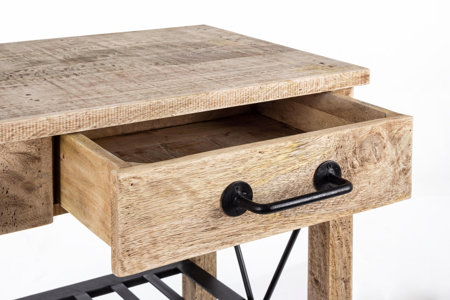 Carrello cucina etnico industrial in legno massello e ferro con ruote in fusione - lapagoda.net