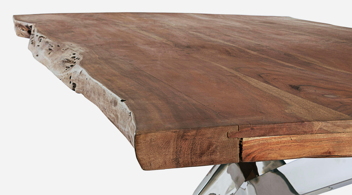 Tavolo industrial gambe in acciaio effetto inox e piano in legno massello bordo vivo - lapagoda.net