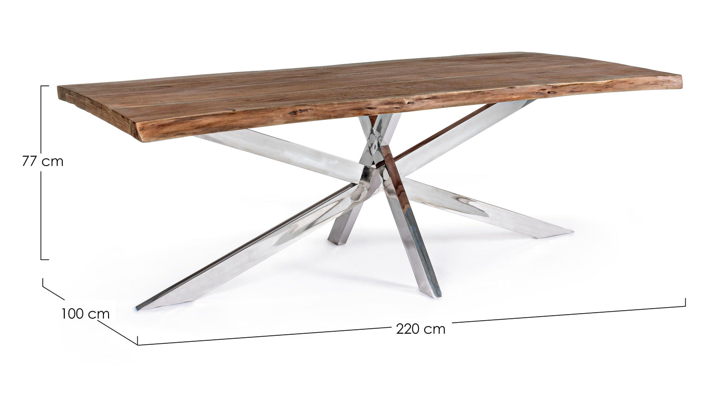 Tavolo industrial gambe in acciaio effetto inox e piano in legno massello bordo vivo - lapagoda.net