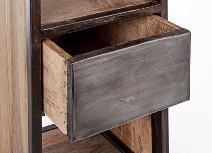 Consolle credenza industrial con frontali in legno ferro e cemento 2 cassetti