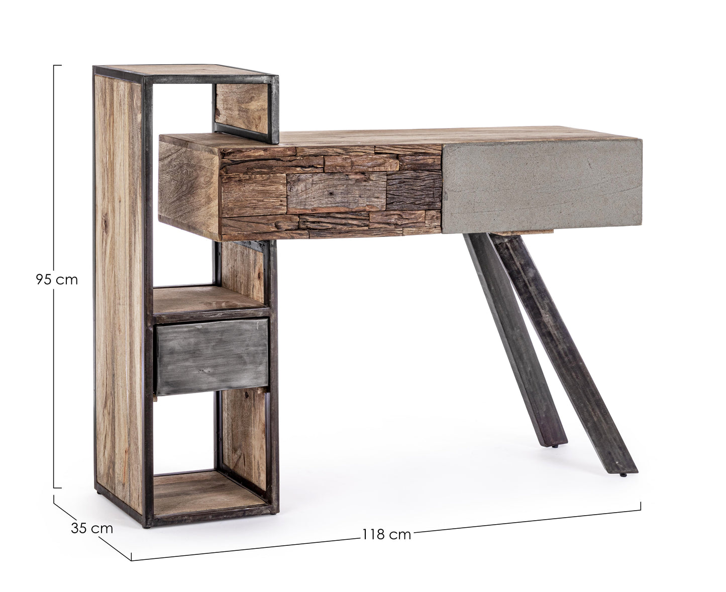 Consolle credenza industrial con frontali in legno ferro e cemento 2 cassetti