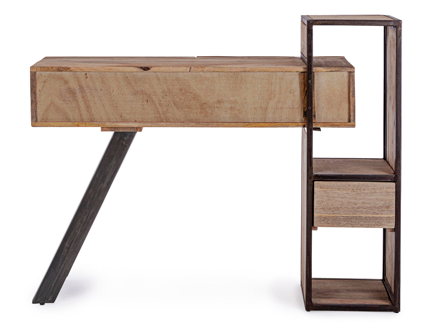Consolle credenza industrial con frontali in legno ferro e cemento 2 cassetti