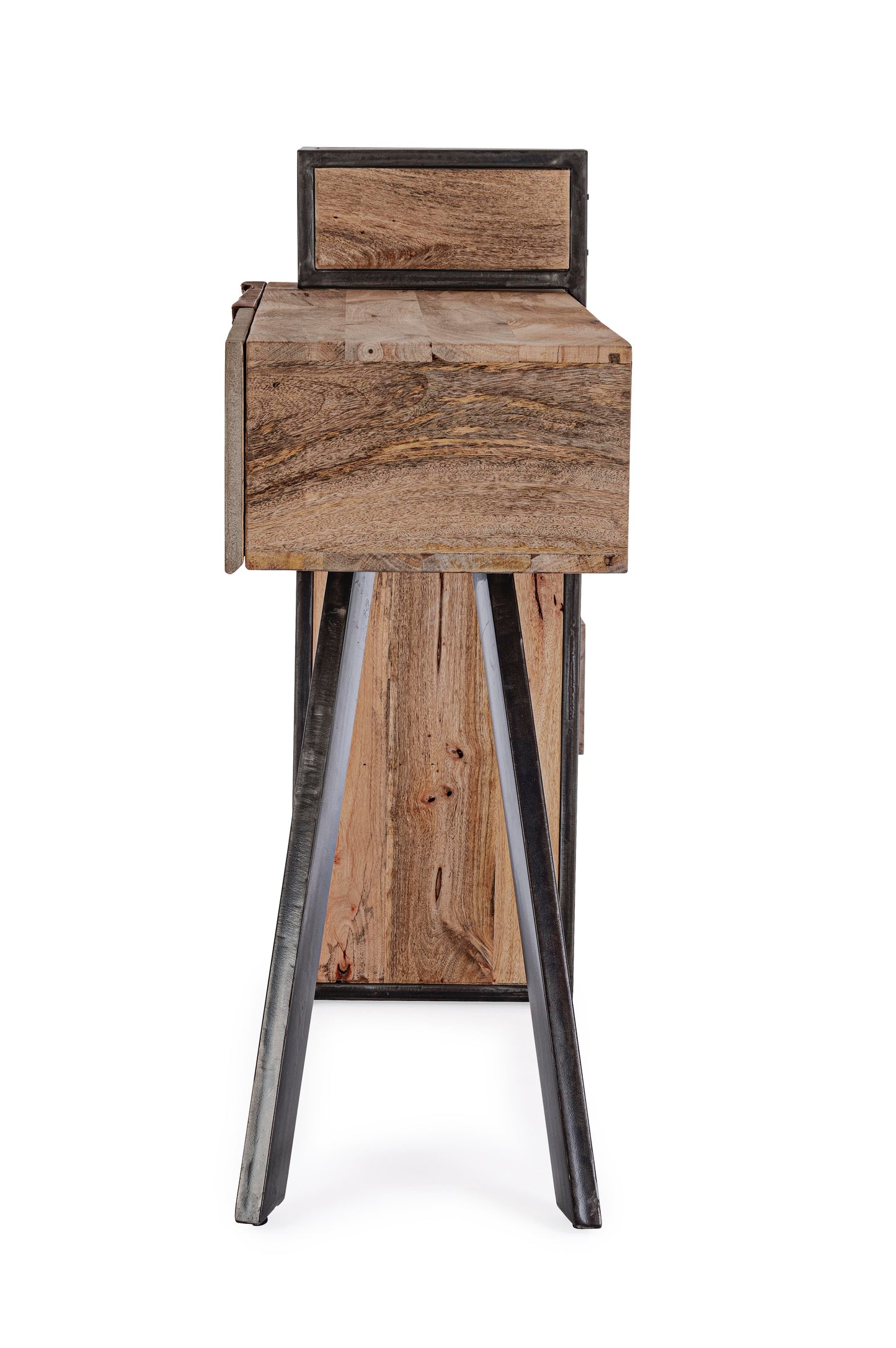 Consolle credenza industrial con frontali in legno ferro e cemento 2 cassetti