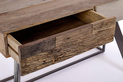 Scrivania industrial con frontale in legno ferro e cemento 2 cassetti
