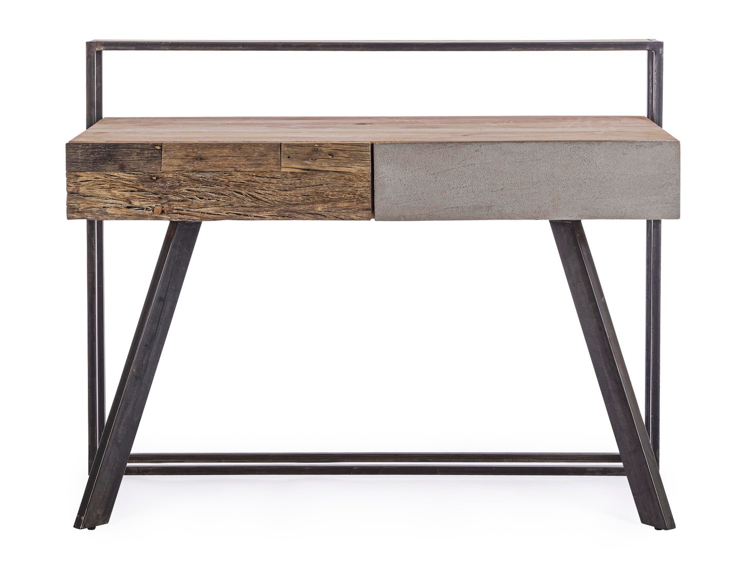 Scrivania industrial con frontale in legno ferro e cemento 2 cassetti