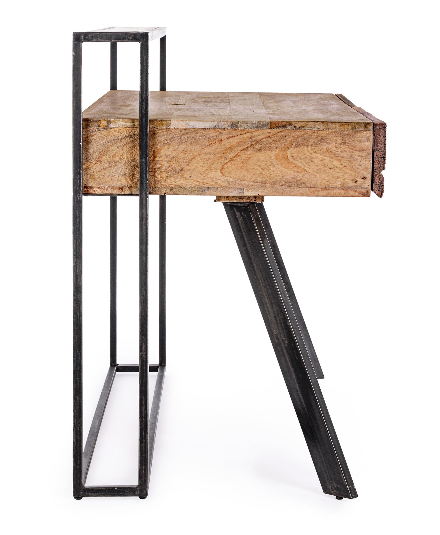 Scrivania industrial con frontale in legno ferro e cemento 2 cassetti