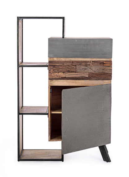 Credenza industrial con frontali in legno ferro e cemento 1 ante 2 cassetti
