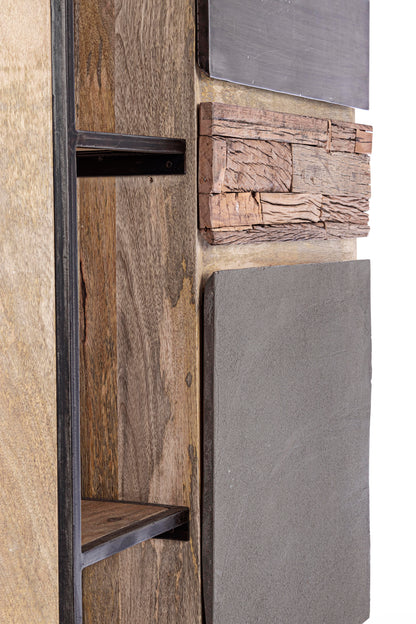 Credenza industrial con frontali in legno ferro e cemento 1 ante 2 cassetti