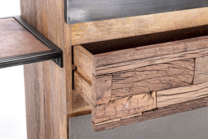 Credenza industrial con frontali in legno ferro e cemento 1 ante 2 cassetti