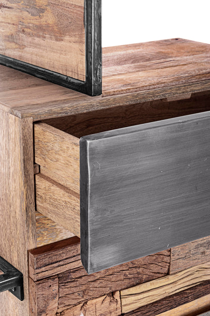 Credenza industrial con frontali in legno ferro e cemento 1 ante 2 cassetti