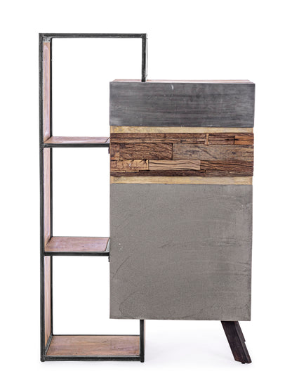 Credenza industrial con frontali in legno ferro e cemento 1 ante 2 cassetti