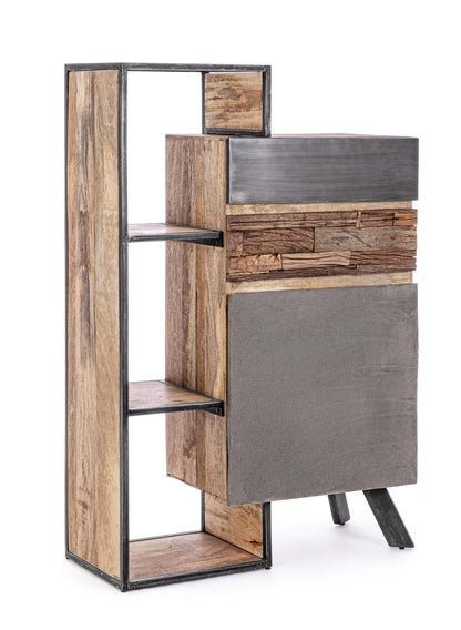 Credenza industrial con frontali in legno ferro e cemento 1 ante 2 cassetti