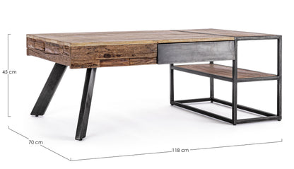 Tavolino industrial vintage con cassetti legno massiccio e acciaio