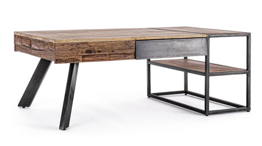 Tavolino industrial vintage con cassetti legno massiccio e acciaio
