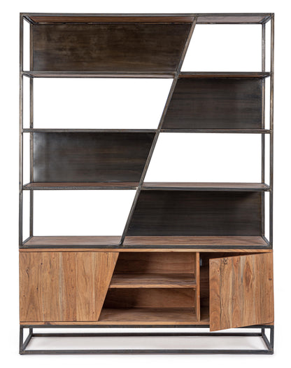 Libreria stile industriale ferro e legno massello diagonale
