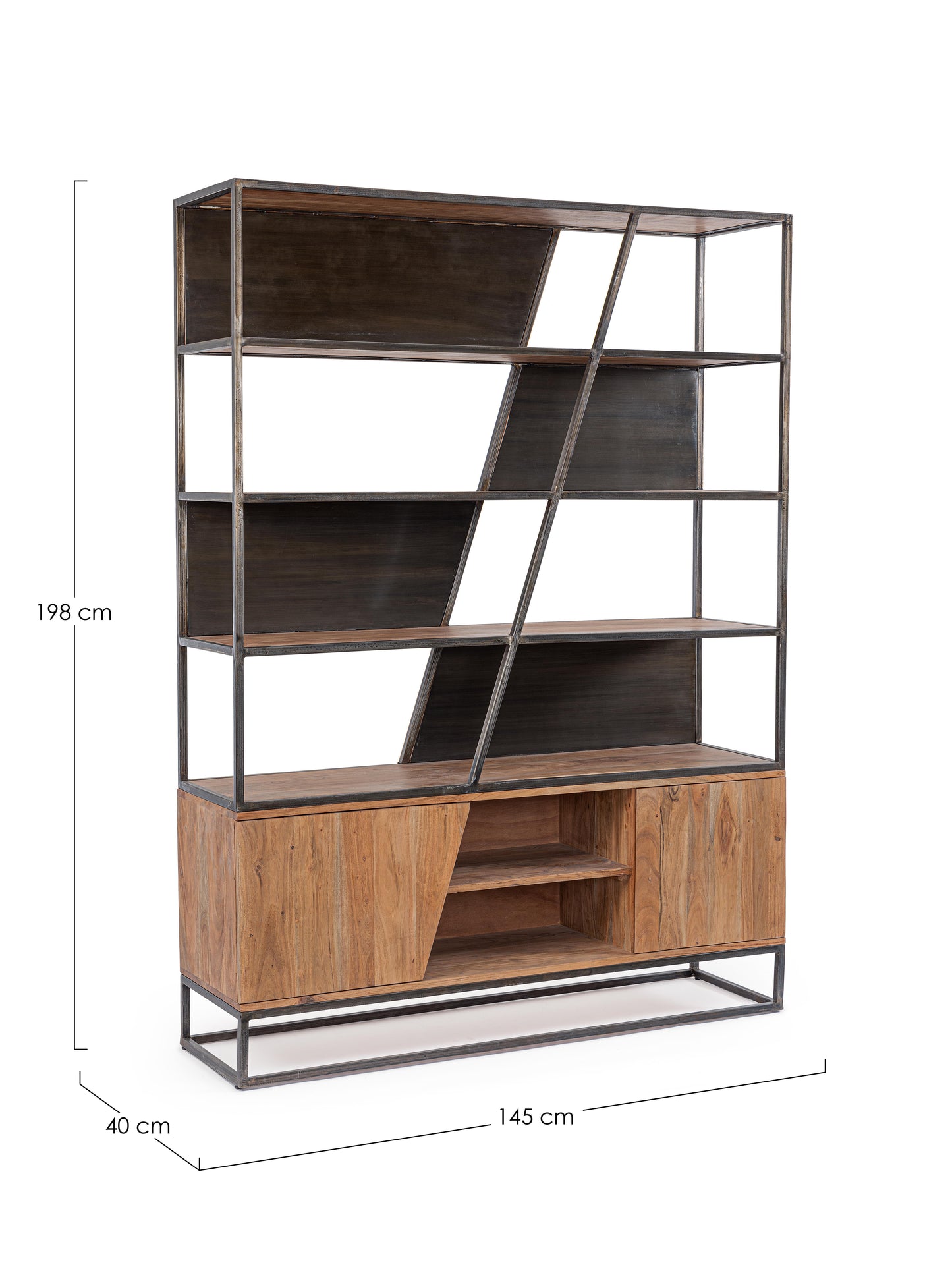 Libreria stile industriale ferro e legno massello diagonale
