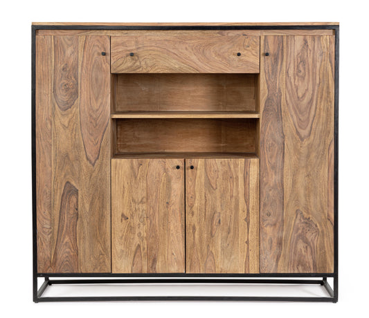 Credenza alta etnica industrial in legno massello e ferro battuto 4A 1C - lapagoda.net