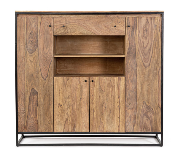 Credenza alta etnica industrial in legno massello e ferro battuto 4A 1C