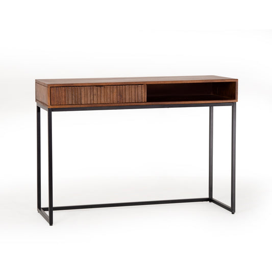 Consolle legno massiccio design scandinavo gambe in acciaio 1 cassetto