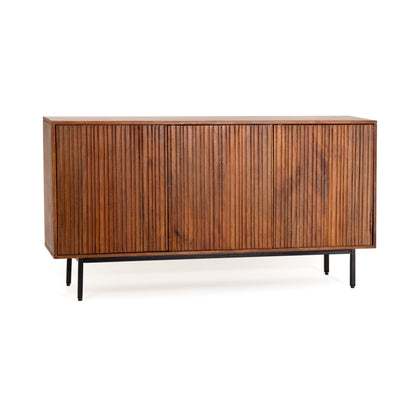 Credenza in legno massiccio design scandinavo gambe in acciaio 3 ante