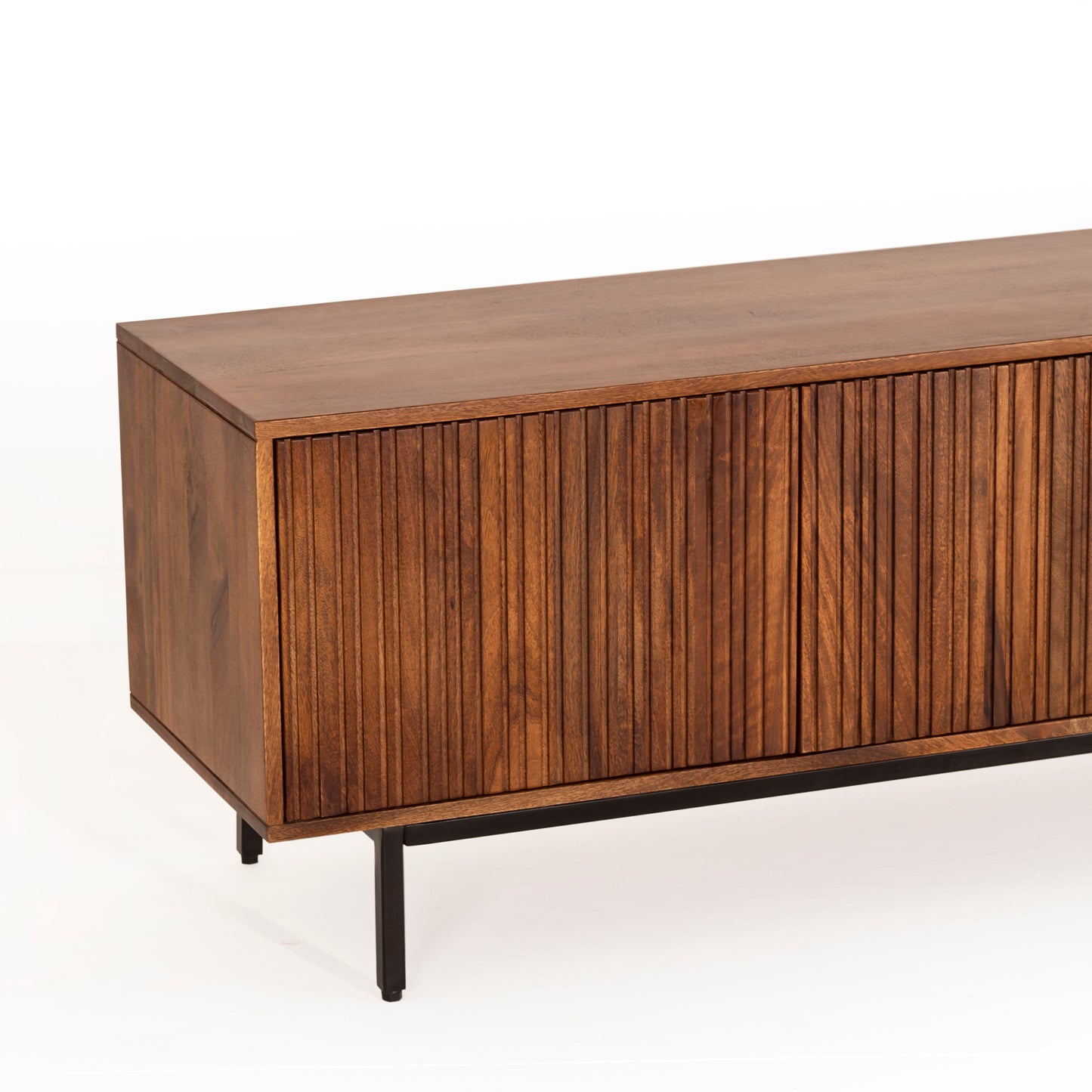 Credenza porta tv in legno massiccio design scandinavo gambe in acciaio 2 ante