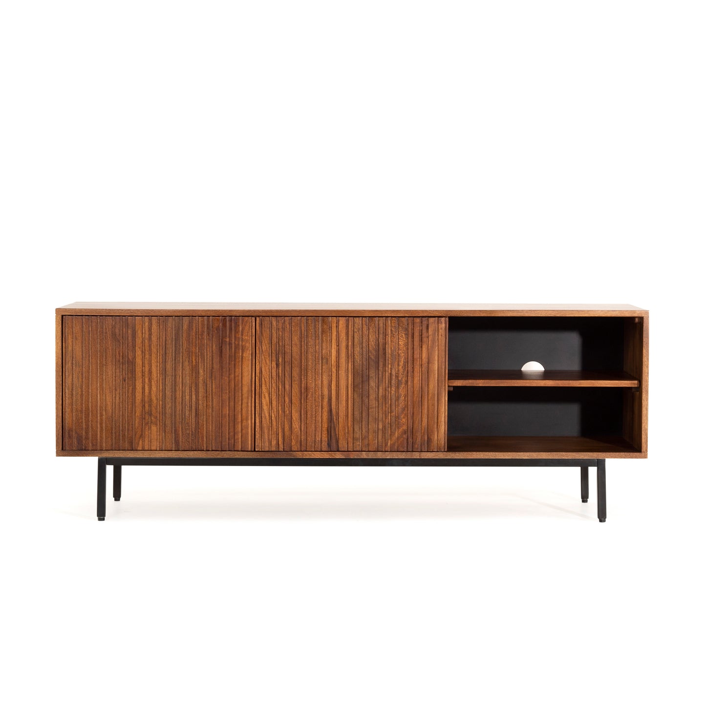 Credenza porta tv in legno massiccio design scandinavo gambe in acciaio 2 ante