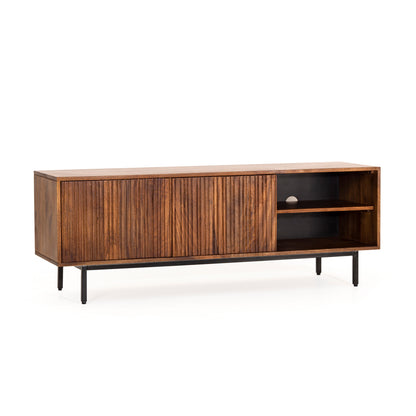 Credenza porta tv in legno massiccio design scandinavo gambe in acciaio 2 ante