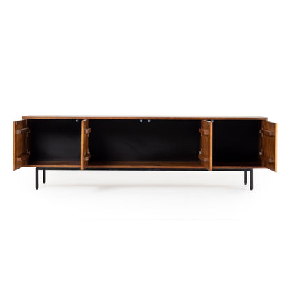 Credenza porta tv in legno massiccio design scandinavo gambe in acciaio 4 ante